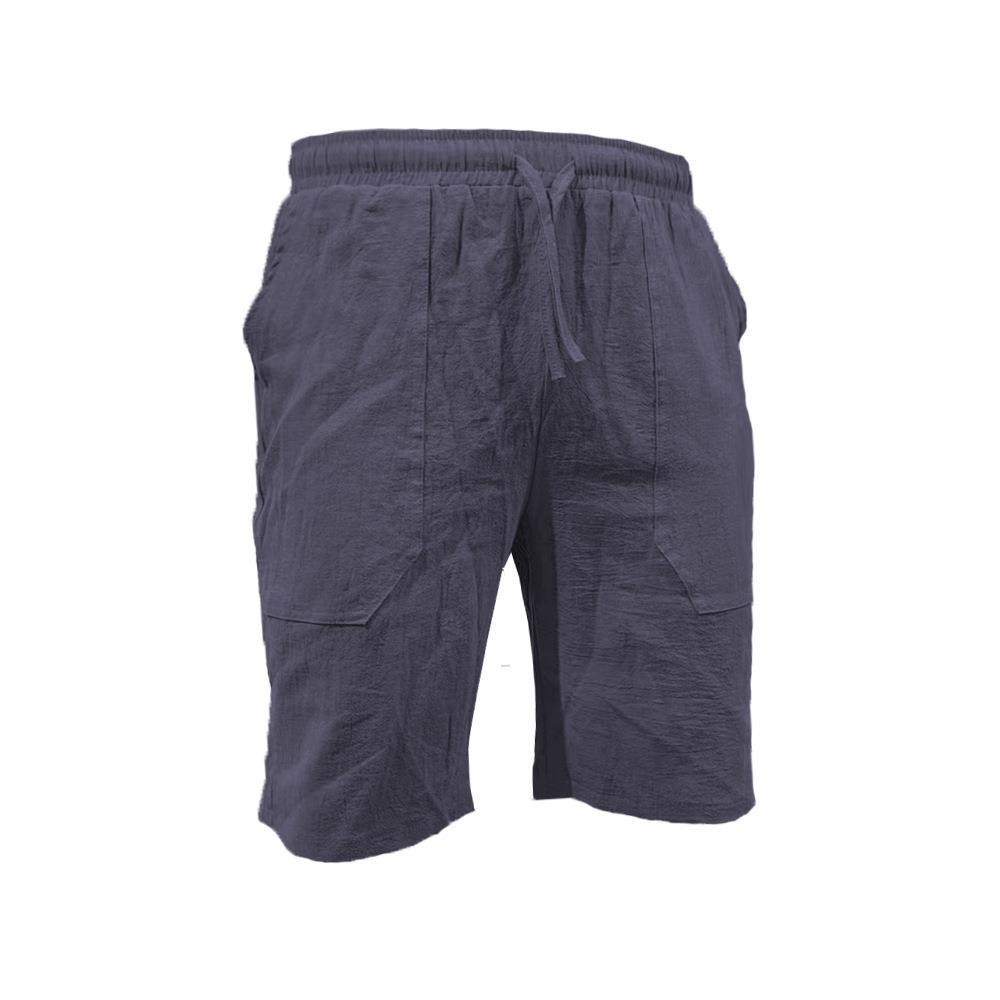 Pantalones cortos de algodón y lino de verano para hombres con cordón elástico en la cintura pierna recta color sólido transpirable diario Playa pantalones casuales de cinco puntos