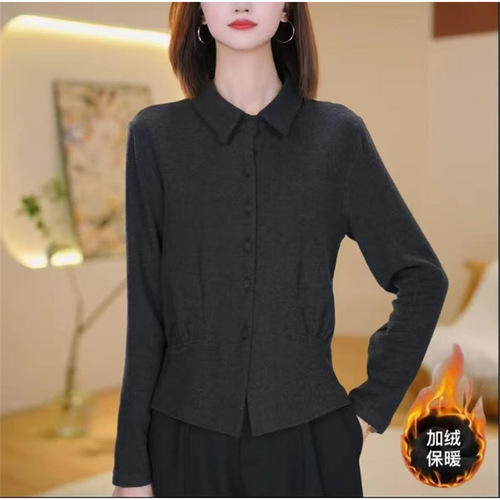 Dropshipping livestream bestseller: 2025 autumn/winter new fashion stylish Western-style double-faced one-piece velvet solid-color pullover shirt—trendy.