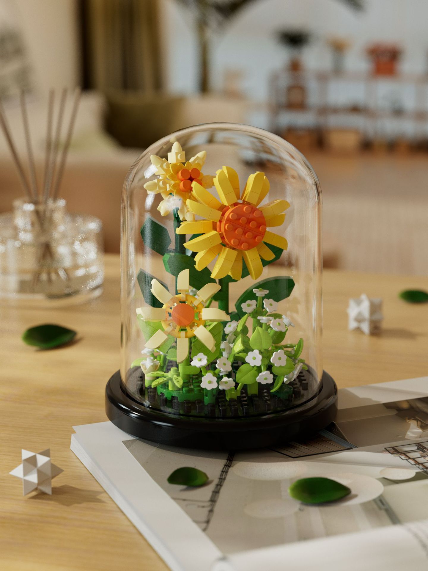Compatible con la red alta cactus plantas suculentas escritorio decoración creativa para niños niñas ensamblaje juguetes bloques de construcción