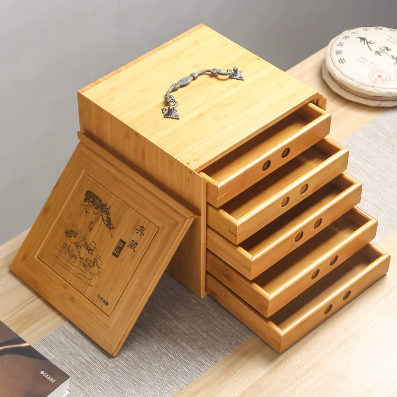 Puerh tea, tea pancake, multilayer storage box, tea set with accessories
