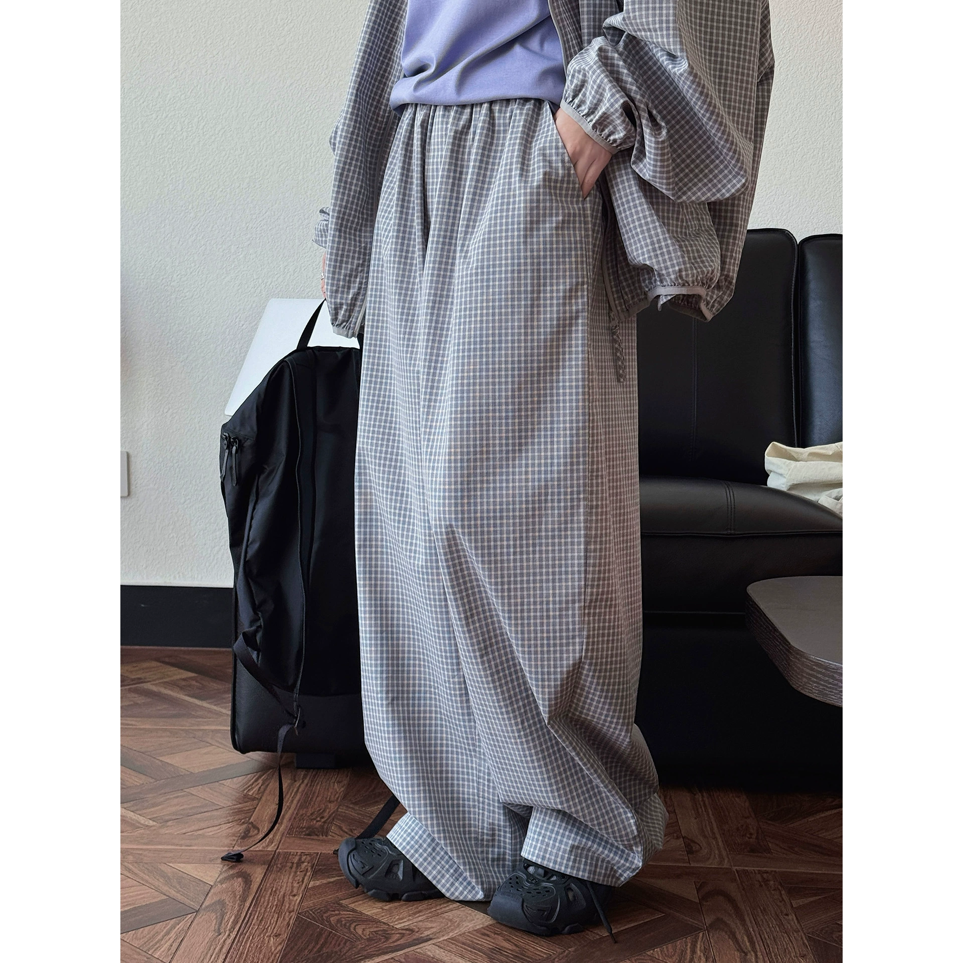 Lu Fu летний новый корейский модный крутой шоу тонкий клетчатый повседневный брюки свободные широкие брюки женские брюки