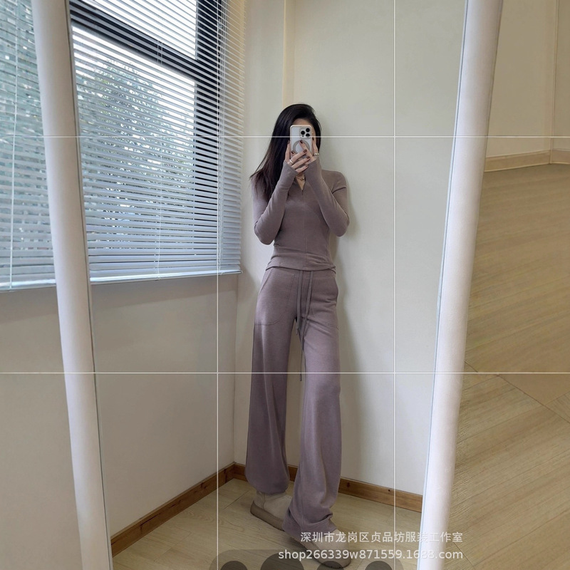 Lulu's Same Style Ribbed Wool Blend Women's New Style Autum Fashion Casual Sports Warm Suit