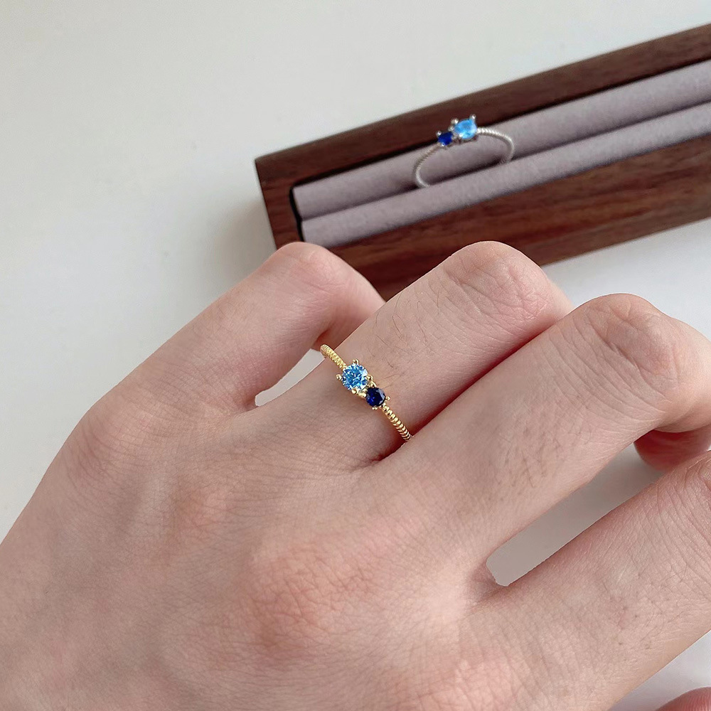 Retro Geometric Sterling Silver Inlay Zircon Rings 1 Piece