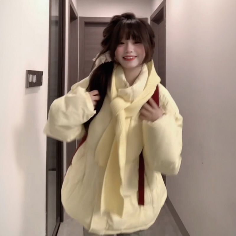 Sweet and Cute Petite Milky Yellow Thickened Stand Collar Coat for Women, Winter Loose Versatile White Duck down Jacket Sweet and Cute Petite Milky Yellow Thickened Stand Collar Coat for Women, Winter Loose Versatile White Duck down Jacket