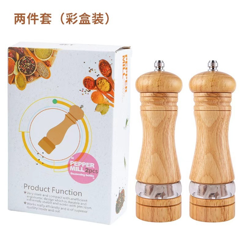 跨境套装6寸研磨器 手动胡椒磨调味罐简约款胡椒磨木质手动|undefined