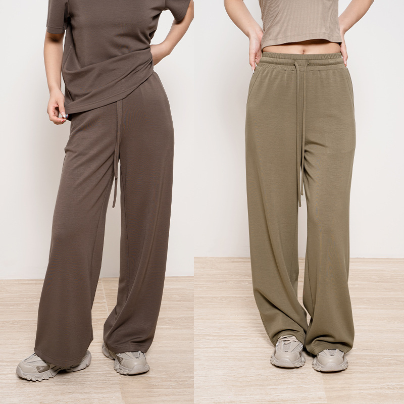 Loose Straight-Leg Knit Sweatpants for Women, Suitable for Summer and Winter, Casual Pants with Drape, Wide-Leg Pants, Versatile Casual Wear