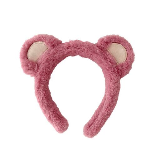  New Strawberry Bear Ears Sweet Headband for Face Wash Cute Autumn and Winter Pink Plush Headband Hair Accessories for Women