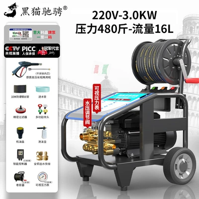 Black Cat High-Pressure Car Washer Car washing machine - powerful-cleaningself-rolling-storage-220v-high-pressure-30kw480-catties-16l-10m-car-washingfloor-washing