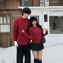 2025秋冬季情侣装设计感红色圣诞镂空过年新年毛衣男女