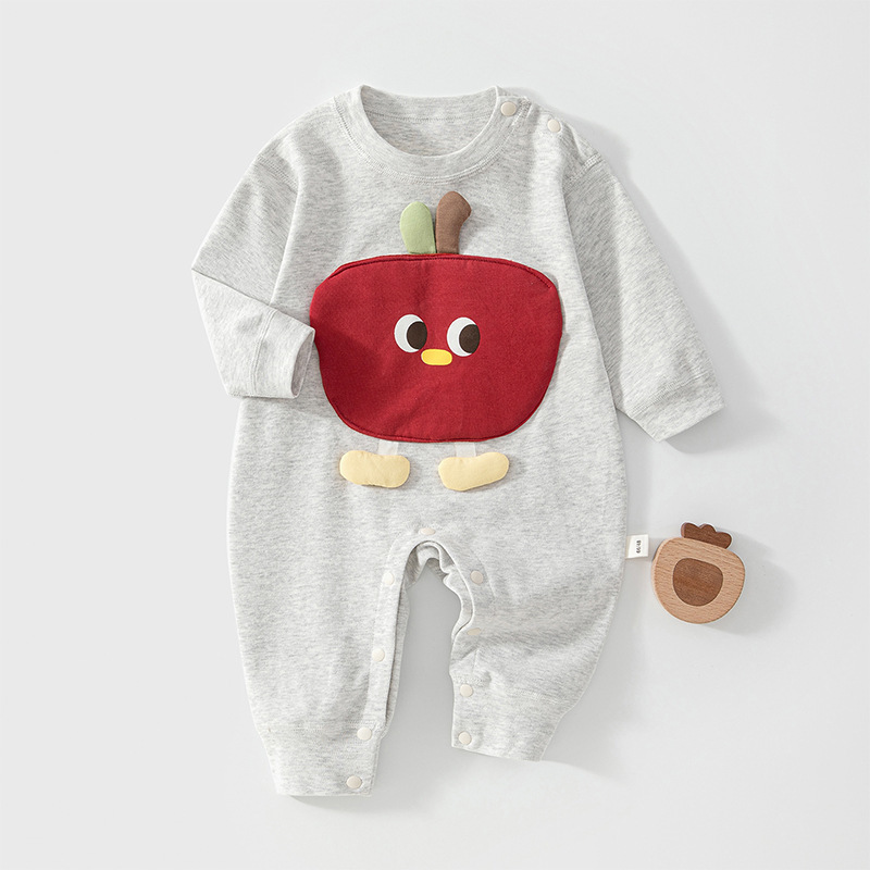Infant and toddler spring and autumn outdoor jumpsuit, Class A pure cotton seamless romper, soft and cute cartoon design, suitable for both baby boys and girls