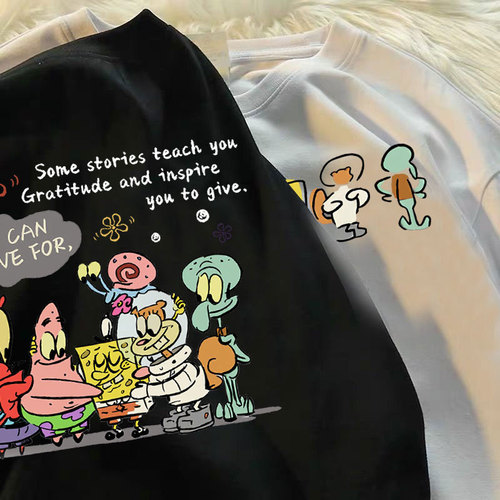 100% Pure Cotton Western and Eastern Cartoon SpongeBob Short-Sleeve T-Shirt for Boys and Girls, Fashion Children Half-Sleeve T-Shirt Top Trendy