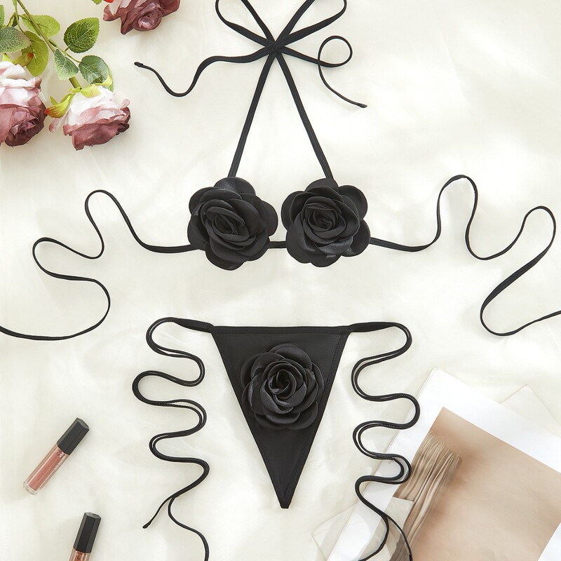 INS Explosions European and American Independent Station Sex Underwear Three-dimensional Rose Three-point Strap Sex Bra Underwear suit INS Explosions European and American Independent Station Sex Underwear Three-dimensional Rose Three-point Strap Sex Bra Underwear suit
