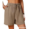 Summer solid shorts for leisure, Amazon, European style, cotton and linen, elastic waist