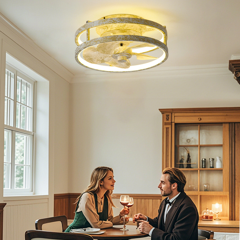 Luz de Ventilador de Techo Inverter de Hierro y Acrílico, Regulable, para Dormitorio y Sala de Estar