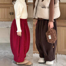 瑜瑜公主 儿童韩版加绒气球裤 女童冬波点休闲裤灯芯绒宽松阔腿裤