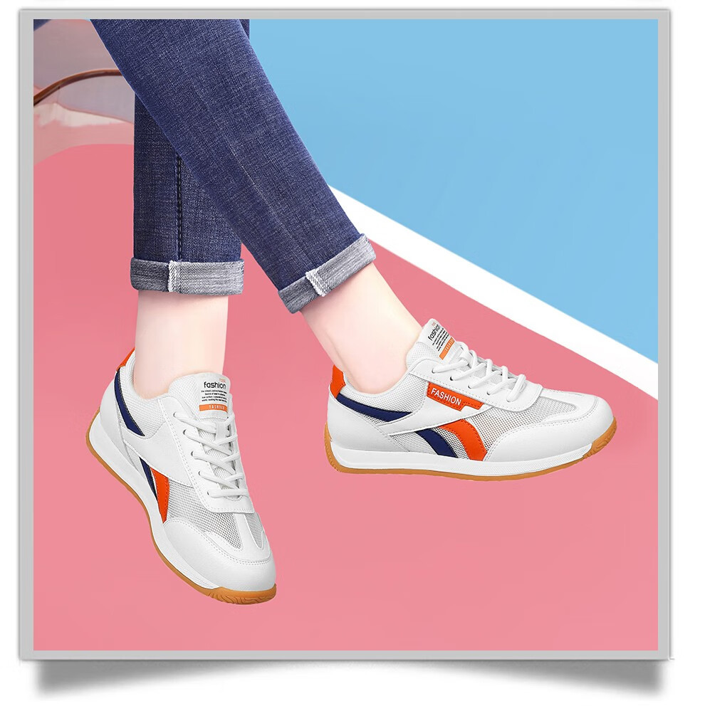 Giày thể thao nữ Dunhu dáng sneaker lưới thoáng khí, phối trắng học sinh xuân hè — Trắng cam 58369-1, 58369 Trắng xám Xuân Thu, Màu xám trắng 58369-1, 58369 Trắng cam Xuân Thu chi tiết 4