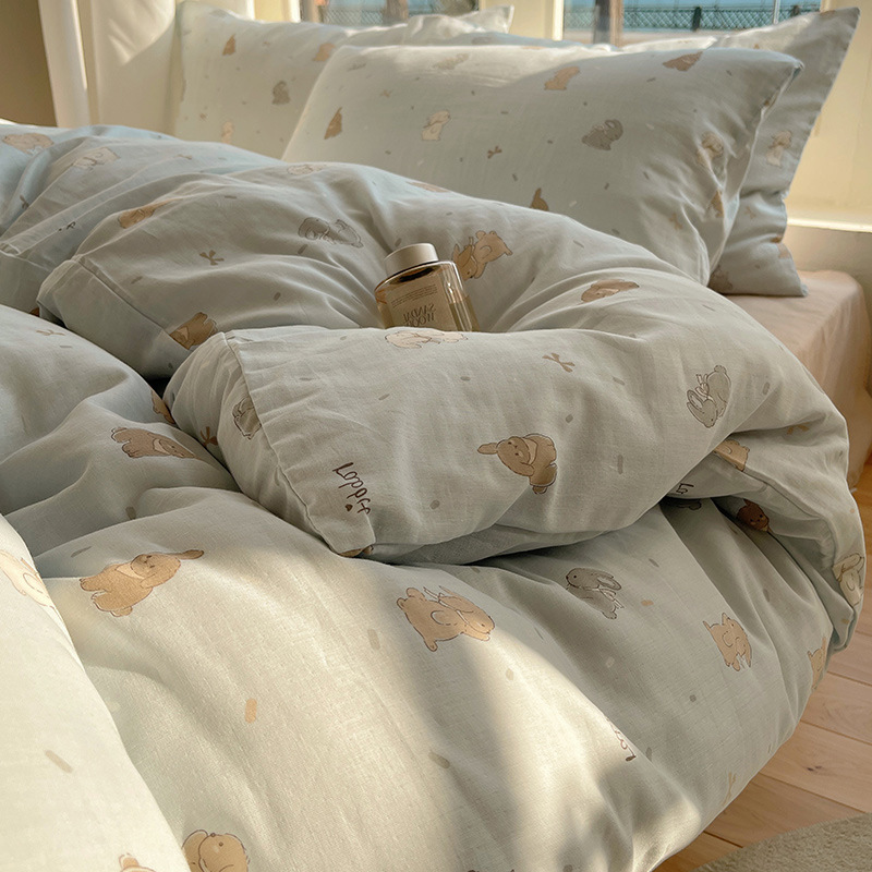 Cama de hilo de doble capa de algodón de grado materno-infantil de clase A, funda de edredón de algodón de cuatro piezas, sábana 2025 nuevo estilo universal de cuatro estaciones