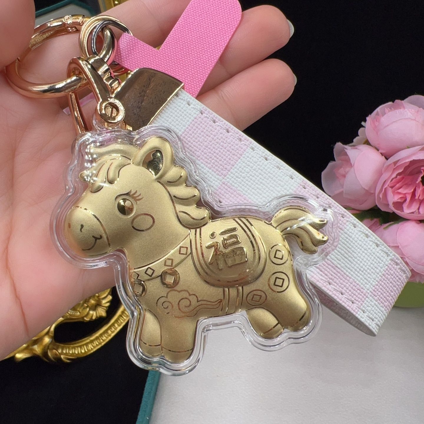 SKU-06-马上有福+粉色皮绳