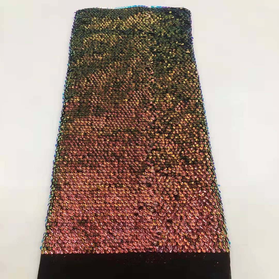 Nuevo bordado de lentejuelas color mágico gradiente de color de tela de lentejuelas vestido de malla de lentejuelas JX1802