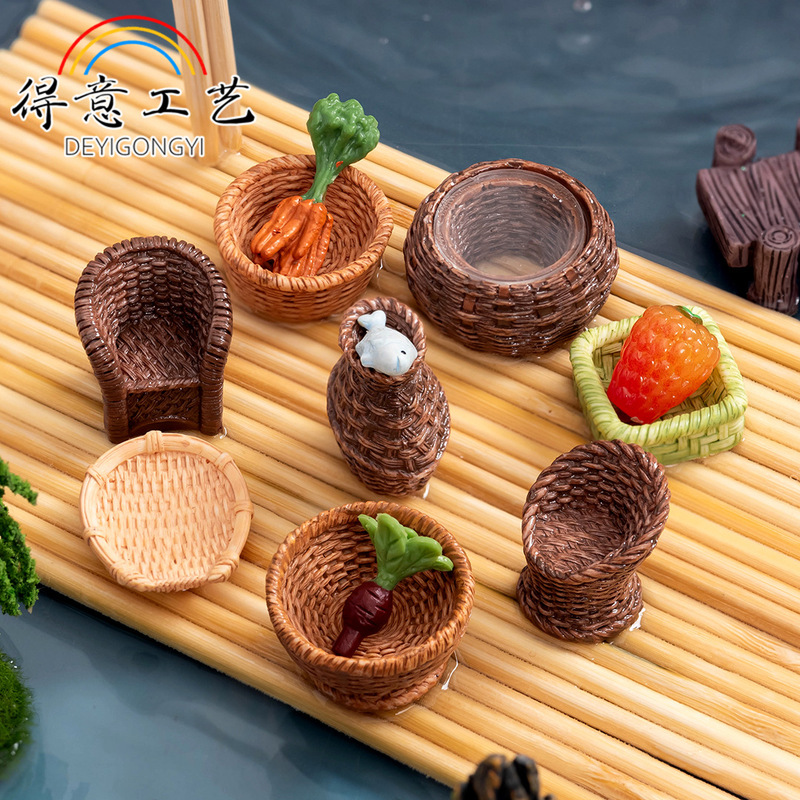 Micro landscape home decoration accessories bamboo furniture bamboo chair dustpan fish basket bamboo pot resin small ornaments crafts