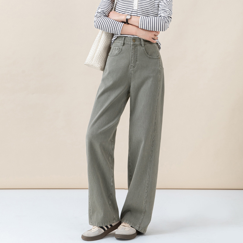 Xinge Retro Gray Green Washed Jeans Women's Loose Pants Design Straight Pants 2025 Autum New Style