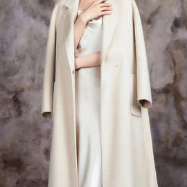 双面羊绒大衣女中长款2024新款米白色气质修身春装毛呢外套