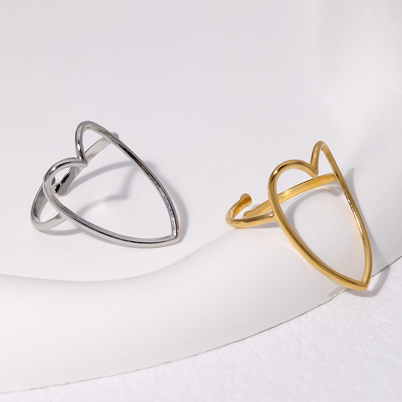 PVD Coated Gold Plating Process 18K Gold Plated Plating Material PVD Coated Real Gold Plated 18K Gold Heart Shape 304 Stainless Steel Sweet Waterproof Non Tarnish Rings