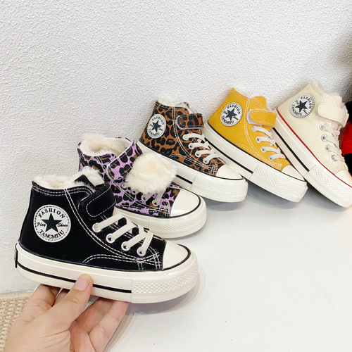 Children's cotton shoes, boys' velvet canvas shoes, girls' shoes, baby's thickened and warm large cotton shoes,  winter new style