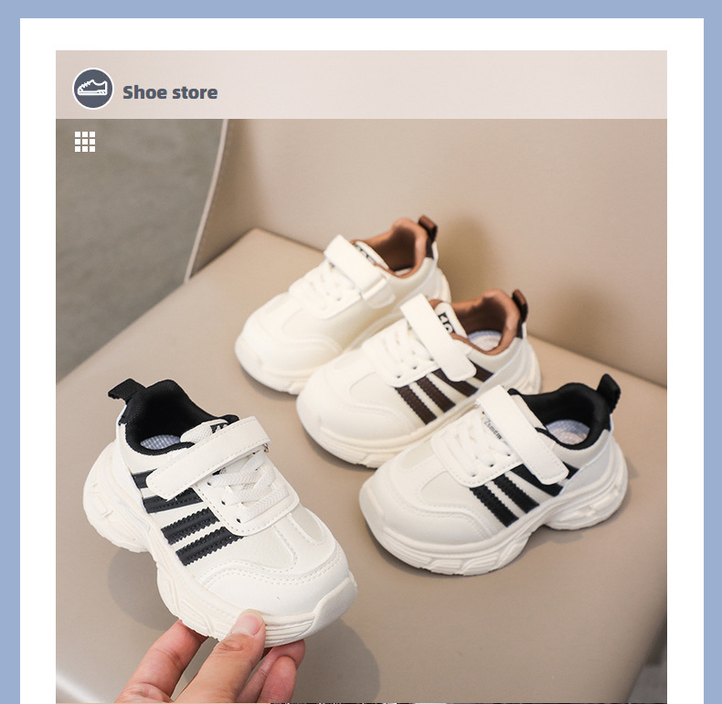 Baskets blanches en cuir pour enfants avec semelle souple bébé_voghion.com