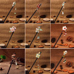 Imitation ebony hairpin with tassels, step-shaking hairpin, women's ancient style headwear, coiled hair, Hanfu accessories, antique hairpins, hair accessories