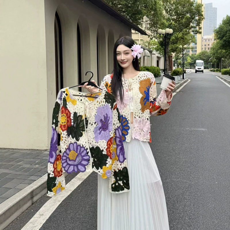 Bohemian Style Crochet Hollow-Out Knit Cardigan for Women, Summer Skin-Friendly Breathable Sun-Protective Outerwear with a Trendy Design Bohemian Style Crochet Hollow-Out Knit Cardigan for Women, Summer Skin-Friendly Breathable Sun-Protective Outerwear with a Trendy Design