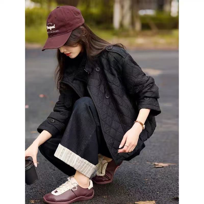 欧洲站厚款菱格棉服冬季新款2025短款时尚棉衣夹棉宽松休闲外套女