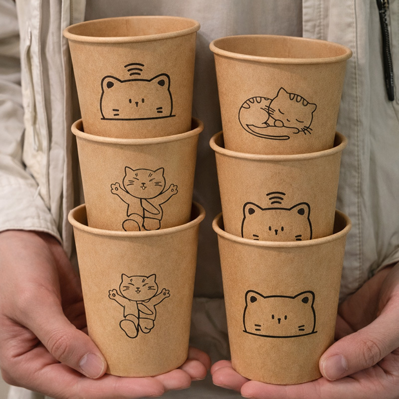 Tazas desechables de papel kraft engrosadas tazas de agua domésticas tazas de papel de alta calidad para invitados de grado alimenticio caja completa al por mayor