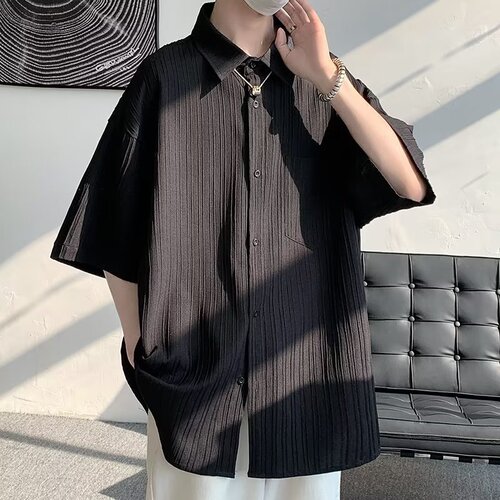 Original Host Minimalist Men's Style Summer Shirt New Youth Trendy Short-Sleeve Daily Wear Square Collar Fashion Striped Loose Top