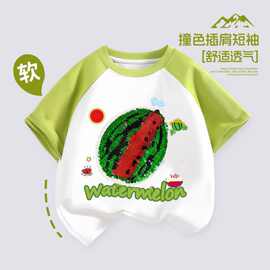 男女童纯棉亮片变脸撞色短袖t恤夏季新款儿童装西瓜衣服洋气上衣