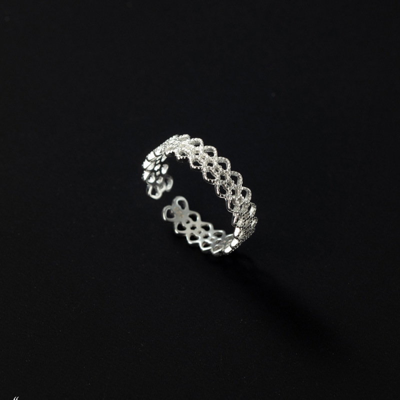 Bague ouverte en argent sterling style rétro français élégant_voghion.com