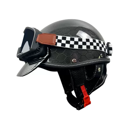 Helmet Breathable – Motosiklet kaskı (dəbilqə) - black-carbon-fiber-helmet-football-pattern-brown-goggles-m