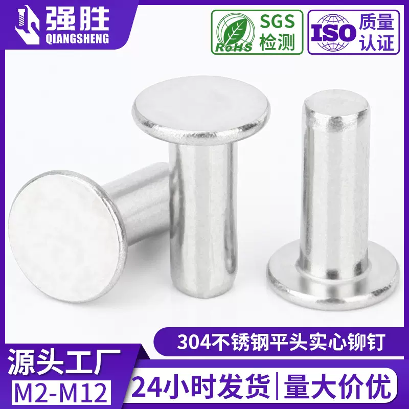 304不锈钢平头实心铆钉GB109大平圆头实心铆钉Φ2Φ3Φ4头盔铆钉