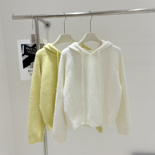 韩国订单冬装新款兔毛混纺软糯毛绒绒连帽针织毛衣套头衫打底衫女