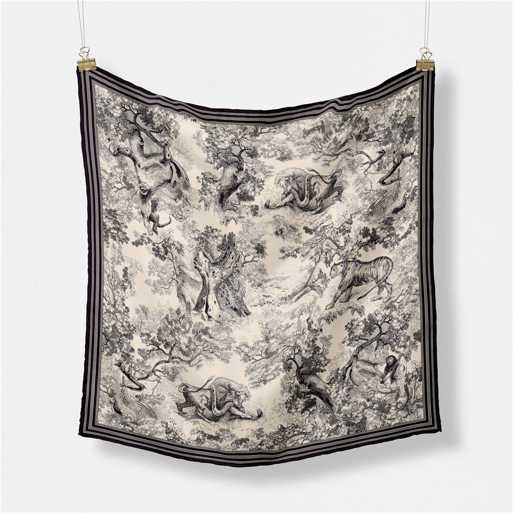 82g Weight Silk Scarf Classification Daily Occasion Satin Material Animal, Plant Pattern Summer, Spring Season Women's Gender Printing Design Simple Style Style Women's Simple Style Animal Plant Satin Printing Silk Scarf 2