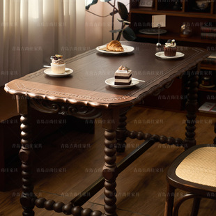 French Retro Solid Wood Square Table Coffee Table Medieval Furniture Loft American Simple Dessert Shop Internet Celebrity Restaurant Tables and Chairs
