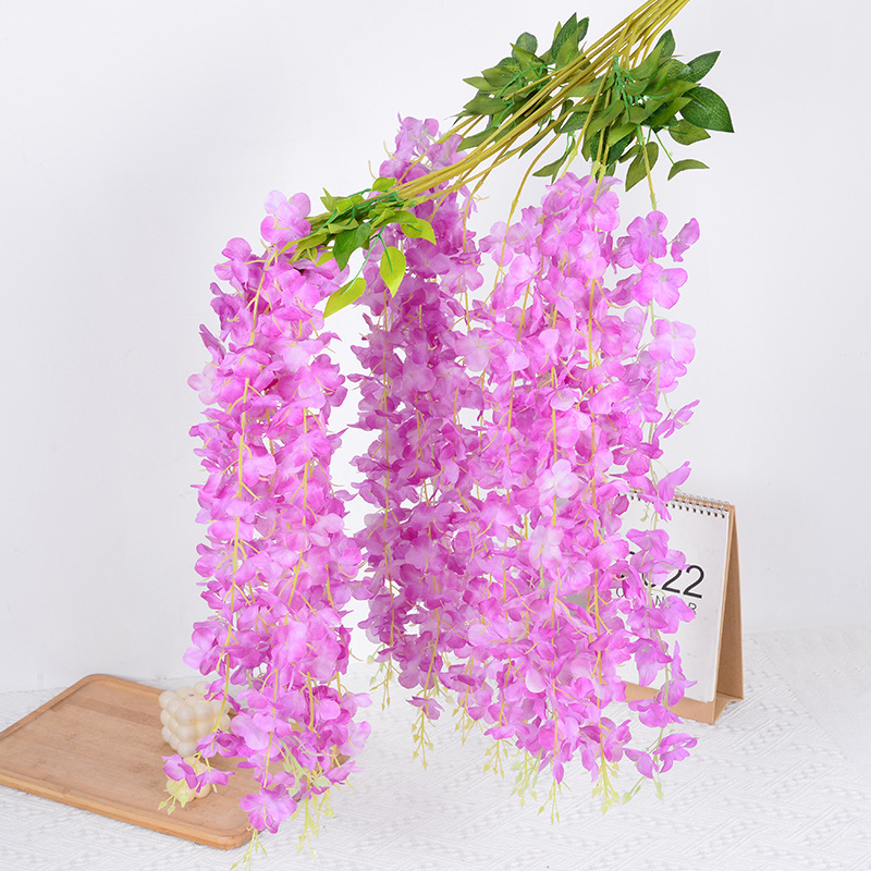 Wisteria Artificial Flor Rama en línea celebridad corredor boda colgante techo flor decorativa ratán Violeta planta de vid flor artificial
