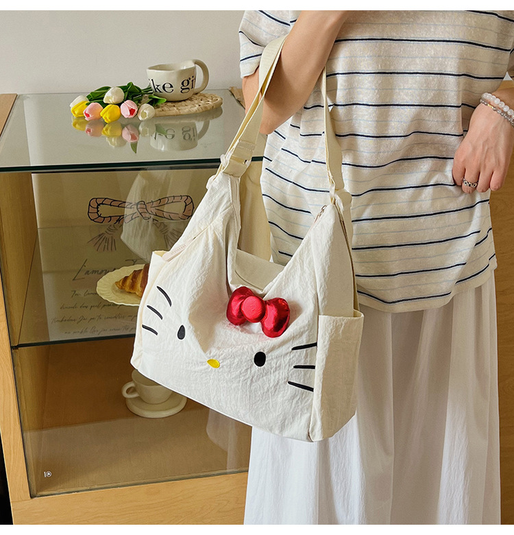 Cross-border Nylon Women's Bag 2026 New Style Large Capacity Cute Little Cat Single Shoulder Bag Bow Tote Bag Backpack