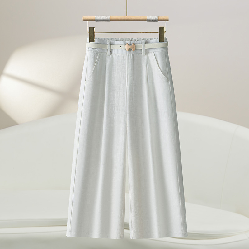 2025 Summer Cropped Wide-Leg Pants for Women, Thin New Fashion Versatile Loose High-Waisted Elastic Casual Straight Pants