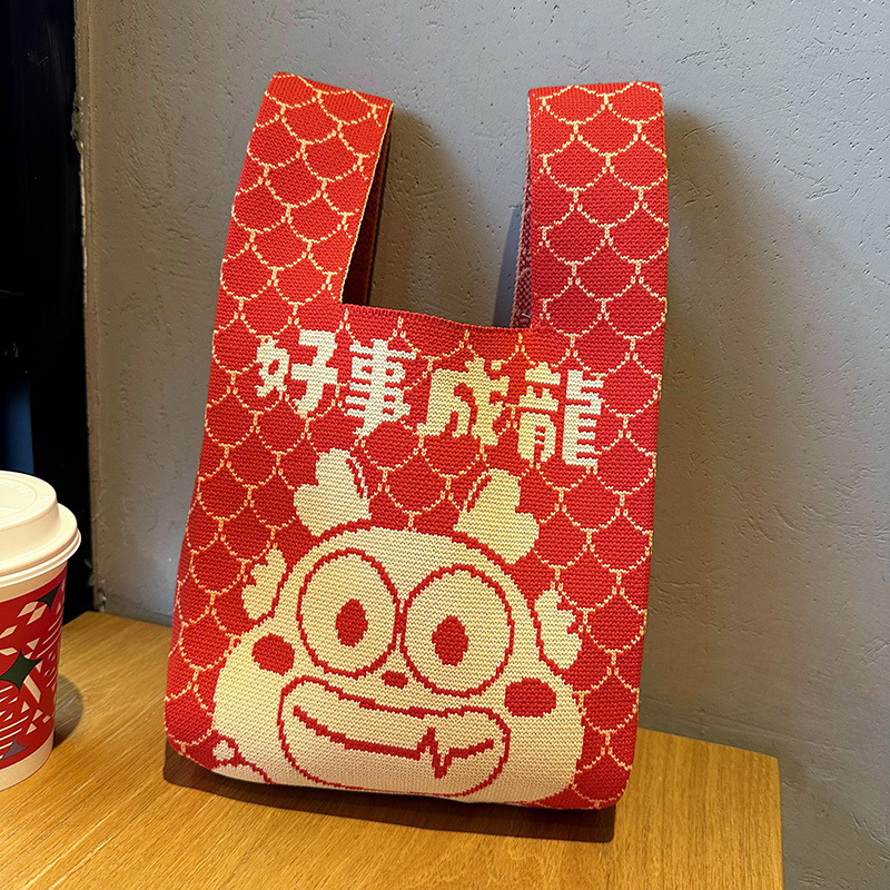 Bolsos Bolso cruzado para mujer Bolso de punto Bolso de regalo de empresa creativo y práctico Bolso de dulces de recuerdo festivo rojo de boda