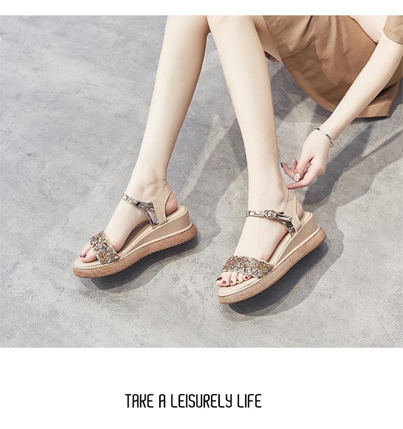 Giày sandal đế xuồng nữ đính đá thời trang — M298 màu đen chi tiết 16