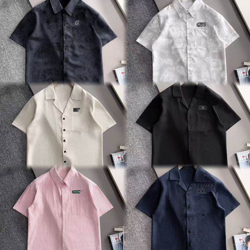 26 New Summer Models of Paris Classic Authentic Men's Striped Short-Sleeve Shirts, European and American Cross-Border Half-Sleeve Shirt Collection