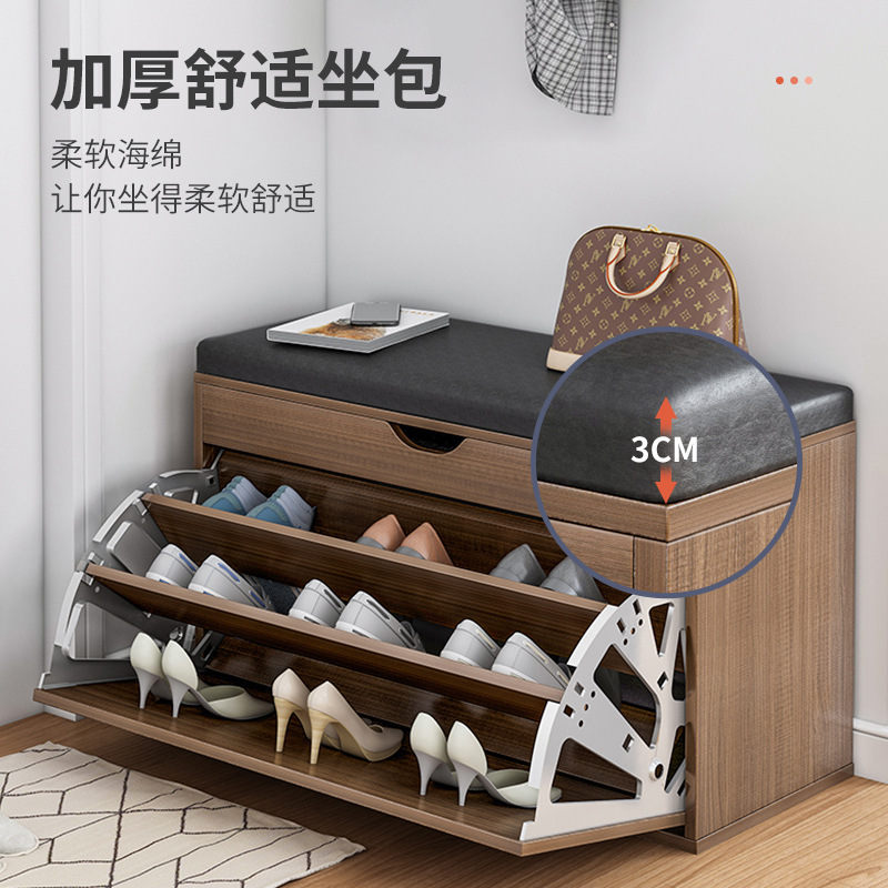 Banco para cambiar zapatos súper resistente y con gran capacidad de carga para la entrada, con tapicería suave, y zapatero abatible multifuncional para la entrada.