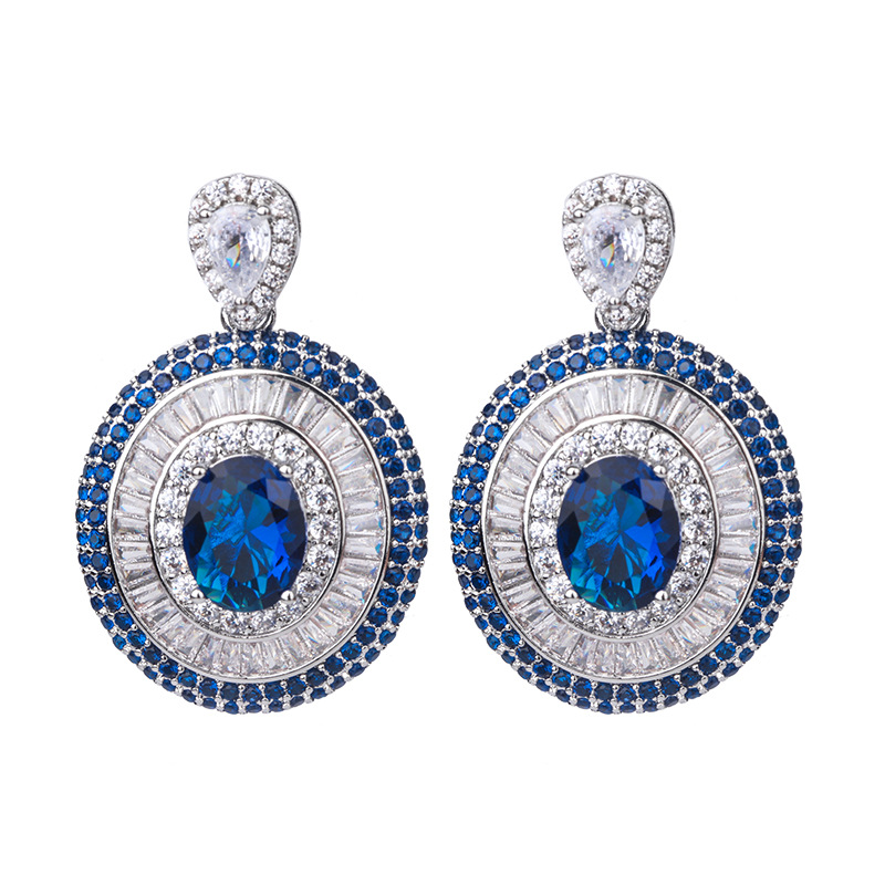 Trang joyería viva cobre plateado oro europeo y americano simulación color tesoro azul real brillante diamante mujeres colgante traje 8*10