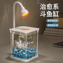 鱼缸斗鱼专用缸超白小型养鱼缸客厅创意桌面摆件高级感观赏灯鱼缸
